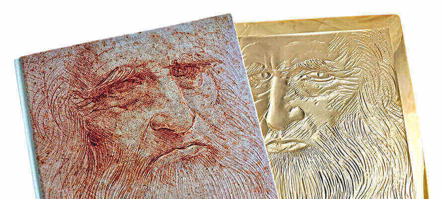 Leonardo da Vinci e Giulio Cesare, rilievo artistico di Gasperini