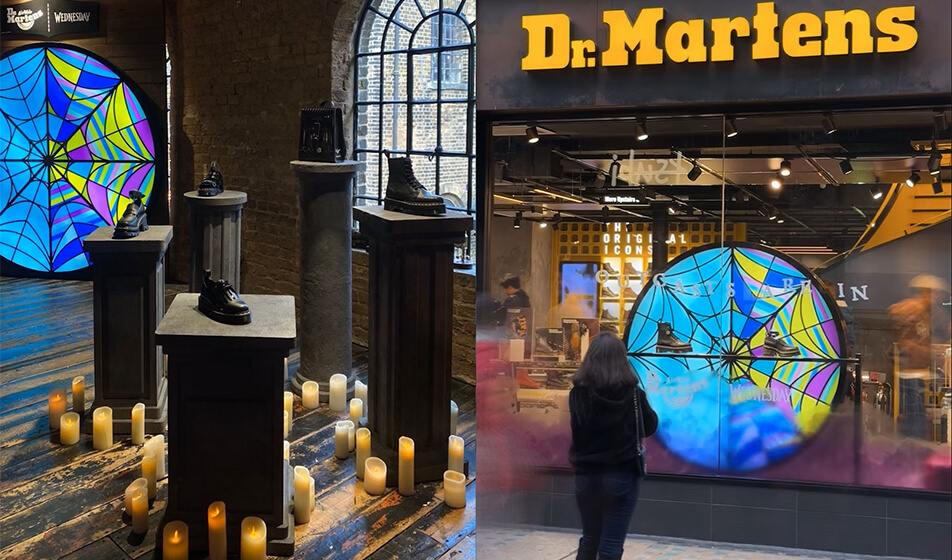 Dr. Martens x Wednesday. Project by Imageco (UK), Gold Winner at FESPA Awards 2025