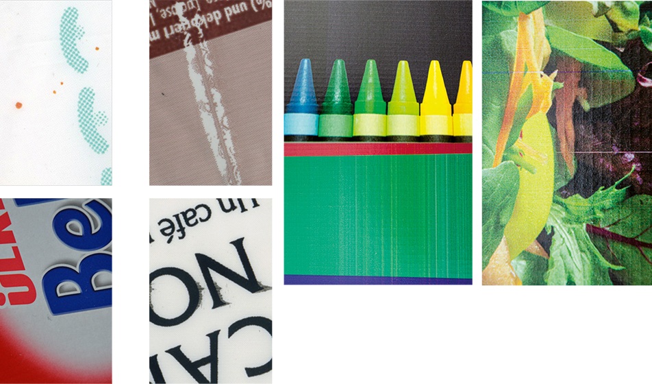 Examples of print defects that can be detected with ISRA Vision inspection systems.